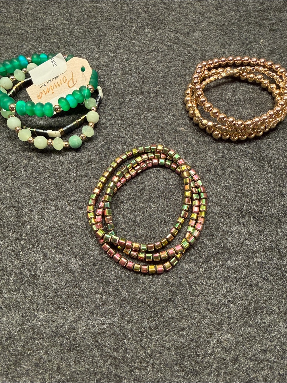 Multi-Tone Metallic Beaded Stretch Bracelet Set - Women